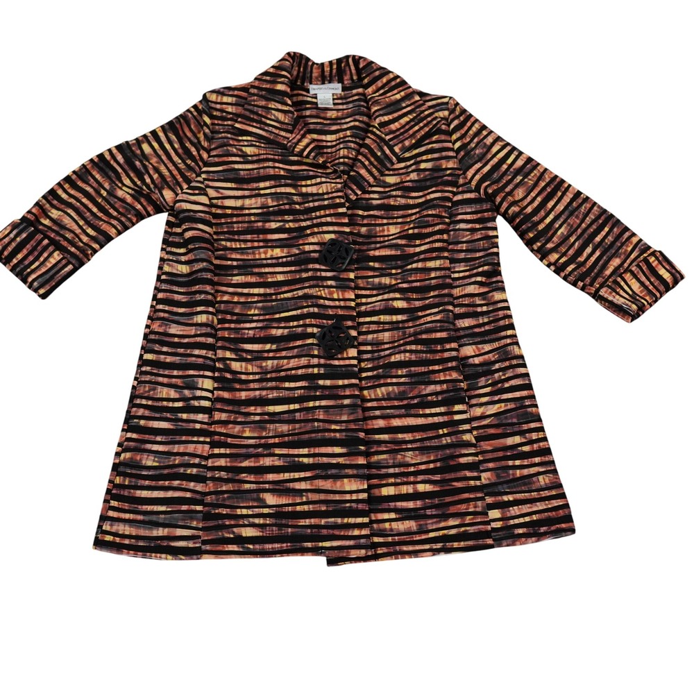 Drapers & Damons Jacket Womens Large Orange Black Tiger Lagenlook Button Front